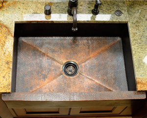 Copper Kitchen Sink With Fleur De Lis Design