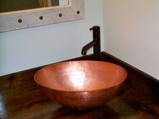 SoLuna copper vessel sink bathroom installation