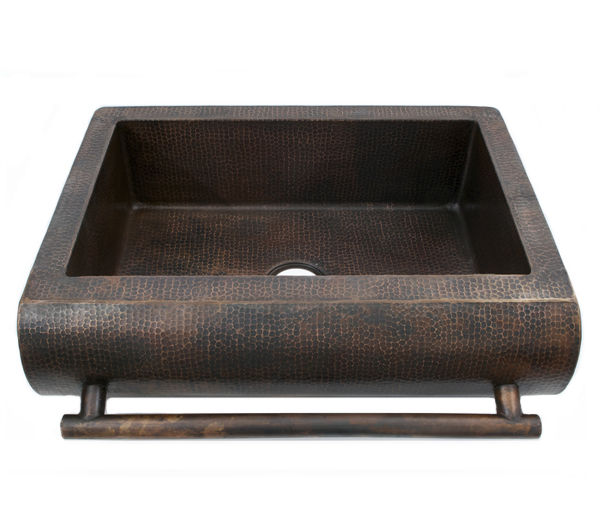 Rounded  Front Copper Farmhouse Sink w/Towel Rod by SoLuna