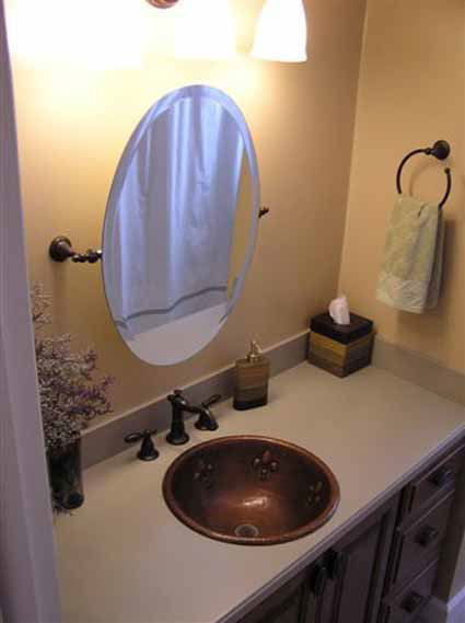 17" Round Copper Bathroom Sink - Fleur de Lis by SoLuna