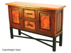 Old Wood and Copper Console with 2 Doors & 2 Drawers