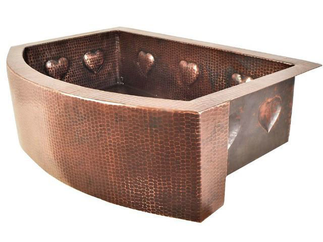 33" Rounded Front Copper Farmhouse Sink w/Hearts by SoLuna