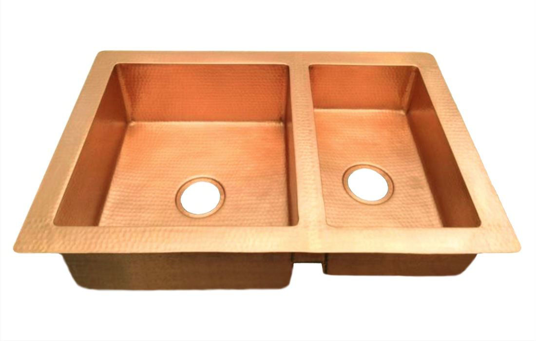 33" Double Well Copper Kitchen Sink - 60/40 by SoLuna