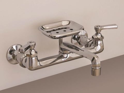 Strom Plumbing Deco Wall Mount Kitchen Faucet with Soap Dish & Lever Handles