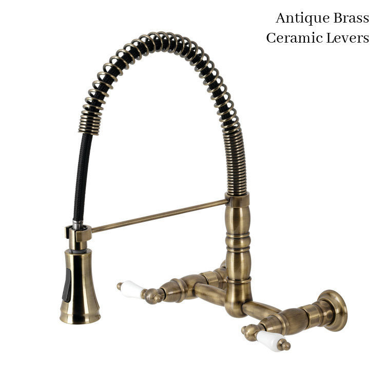 Gourmetier Heritage wall-mount faucet GS1243PL- Antique Brass finish - ceramic lever handles