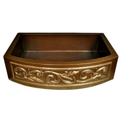SoLuna Copper Farmhouse Sink | Rounded Front w/Scroll