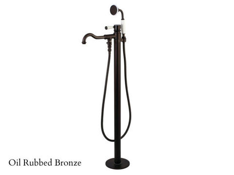 Kingston Brass English Country Single Post Tub Filler Faucet with Hand Shower - Porcelain Lever Handle
