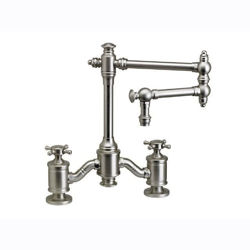 Waterstone Towson 12" Articulated Spout Bridge Kitchen Faucet - Cross Handles