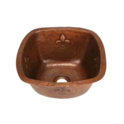 SoLuna Copper Bar Sink | 15" | Rounded Edge | Fleur de Lis