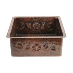 SoLuna Copper Bar Sink | 18" | Square | Floral