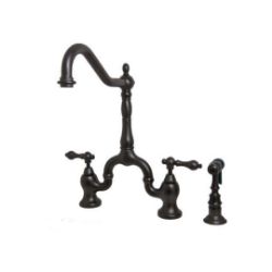 Kingston Brass Kitchen Faucet | English Country | Bridge | Side Spray | Deck Mount
