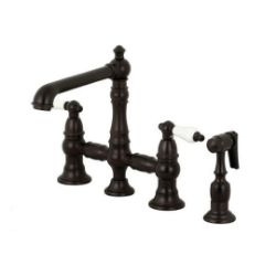 Kingston Brass Kitchen Faucet | English Country | Bridge | Side Spray | Deck Mount