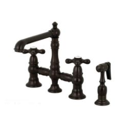 Kingston Brass Kitchen Faucet | English Country | 4-Hole Bridge | Side Spray | Deck Mount