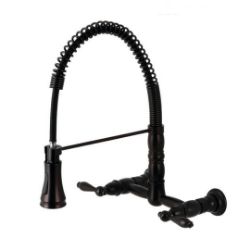 Kingston Brass Kitchen Faucet | Gourmetier Heritage | Lever Handles | Wall-Mount