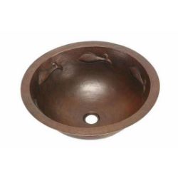 17" Round Copper Bathroom Sink - Pescado with Flat Rim by SoLuna