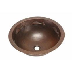 17" Round Copper Bathroom Sink - Pescado with Rolled Rim by SoLuna