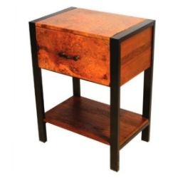 Flat Iron Nightstand with Copper Panels and Iron Legs