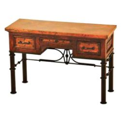 3-Drawer Writing Desk with Wrought Iron Base