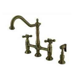 	Heritage KS1273AXBS Two-Handle 4-Hole Deck Mount Bridge Kitchen Faucet with Brass Side Sprayer, Antique Brass