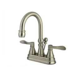 NuFrench KS2618DFL Double-Handle 3-Hole Deck Mount 4-Inch Centerset Bathroom Faucet with Brass Pop-Up, Brushed Nickel