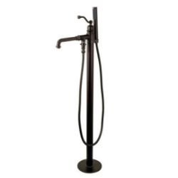Kingston Brass English Country Freestanding Tub Filler Faucet with Hand Shower - Metal Lever Handle
