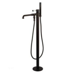 Kingston Brass Paris Freestanding Tub Filler Faucet with Hand Shower - Porcelain Lever Handle