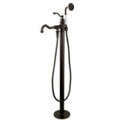 Kingston Brass English Country Freestanding Roman Tub Filler Faucet with Hand Shower - Metal Lever Handle